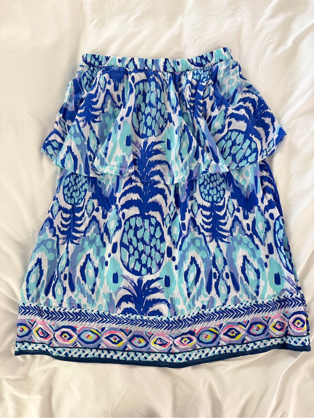 Lilly Pulitzer strapless mini Quincy Dress Skirt Serene Blue Tiered Elastic